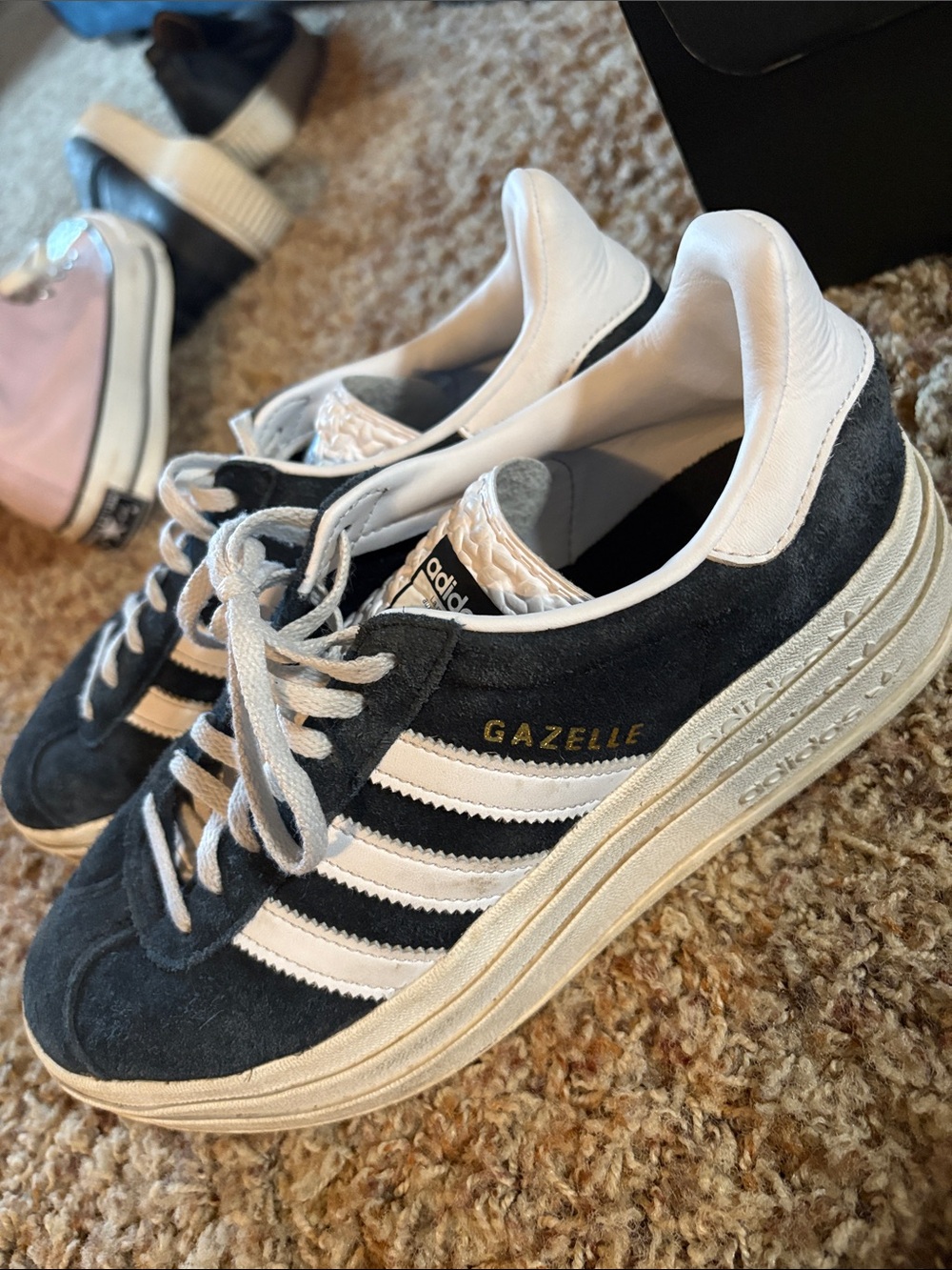 adidas Gazelle Women's Black & White Suede Sneakers with Gold Logo